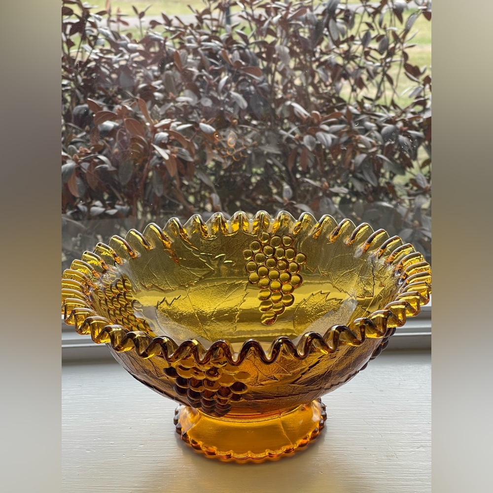 Vintage Indian amber glass compote bowl